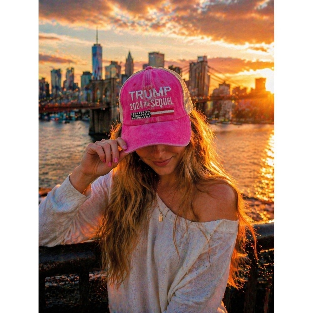 Trump 2024 The Sequel Pink Trucker Hat Mesh Snapback Acid Wash Political‎ Cap
